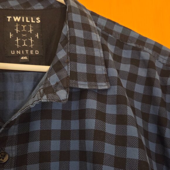 Twills United Button Up L/S Shirt Mens 4XL Blue Black Check Cotton India Made - Picture 4 of 10